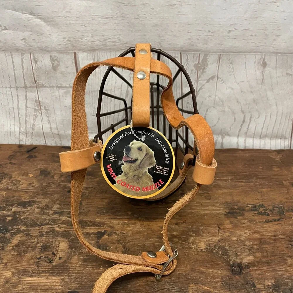 Muzzle for large dog metal vinyl coated leather straps
